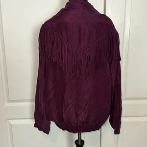 Vtg Silk Dark Purple Fringe Windbreaker Zip Up Jacket thumbnail 2