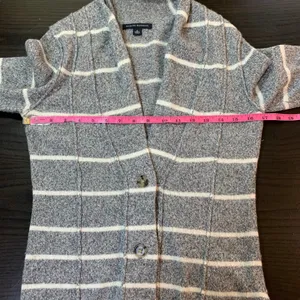 Banana Republic Womens‎ Striped Cardigan Sweater Size S Wool Blend Gray White thumbnail 6