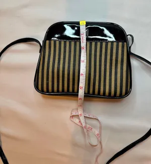 Designer Originals Vintage Fendi-Inspired Black/Tan Striped Neoprene Pequin Crossbody Purse thumbnail 9