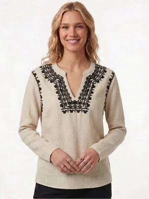 Lucky Brand Long Sleeve Blouse Women’s Size M Embroidered V-Neck(A653) thumbnail 2