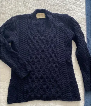 Aran Sweater Market Chunky Cable Knit Pullover Wool from Ireland Blue Size L thumbnail 1
