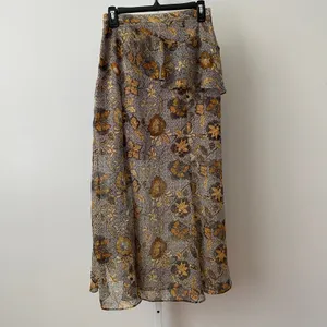 Dress Forum S Brown Floral Maxi Skirt Ruffle High Low Metallic Lurex Boho FS9947 thumbnail 8