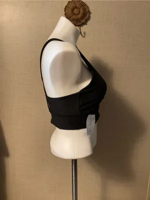 Women's Black Scoop Sports Bra with Wide Support Band thumbnail 3
