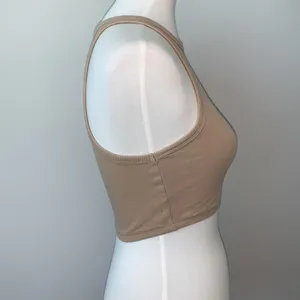 Zara Ribbed Knit Beige Crop Racer Back Tank Top Womens Medium thumbnail 5