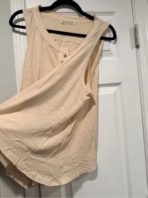 NWT Free People We The Free Size S Sleeveless Henley Tank Top Cream Raw Hem Boho thumbnail 8