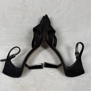 Franco Sarto Black Glitter Square Toe Strappy Ankle‎ Strap Sandals Heels 7.5 thumbnail 11