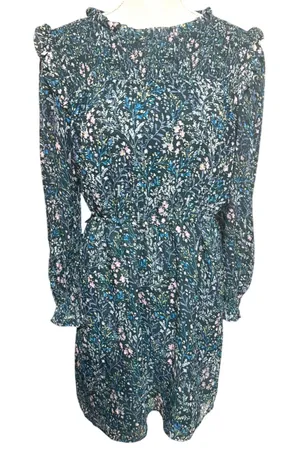 Loft Green Floral‎ Dress sz 4 Smocked Cottagecore Fairy Ditsy Prairie Mini thumbnail 1