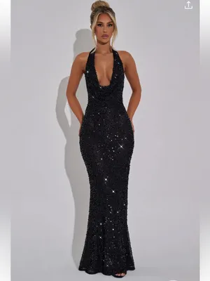 Babyboo Lorena Sequin Cowl Halter Lined Maxi Dress Black Large thumbnail 5