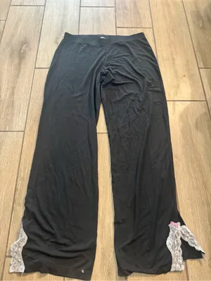 Victoria's Secret Black Lounge Pants with Lace Trim thumbnail 1