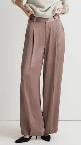 NWT Madewell The Harlow Wide Leg Pant in Satin Iced Mocha Brown Pink Size 00 thumbnail 1