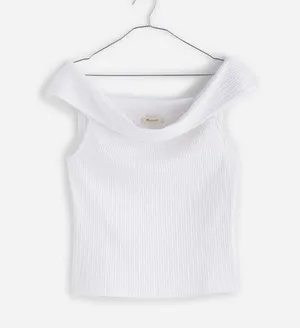 Madewell Ribbed Off-the-Shoulder Top in Eyelet White Size Small NWT thumbnail 1