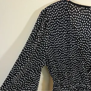 Zara Pleated Surplice V Neck Faux Wrap Blouse Top Polka Dots Long Sleeves Medium thumbnail 6