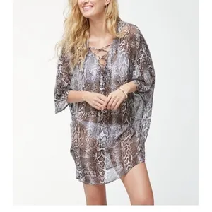 Tommy Bahama Top XL Cover‎ Up Beach Pool Animal Print Lace Up Long Chic Sheer thumbnail 3
