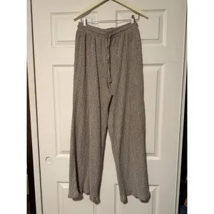 Zara Wide Leg‎ Textured Elastic Waist Pants Resort Comfy Flowy Palazzo thumbnail 2