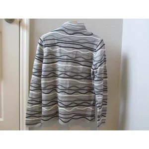 Coldwater Creek Cardigan Sweater S‎ Grey Wavy Stripe Full Zip Mock Neck thumbnail 2