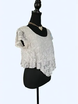 Vintage Y2K Charlotte Russe Fairycore Coquette Lace Asymmetrical Top Size Large thumbnail 3