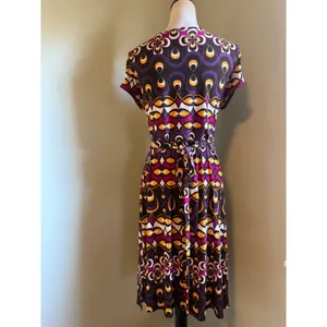 Bisou Bisou Mic 12 Purple Geometric‎ Print Wrap Midi Dress Y2K boho whimsi retro thumbnail 2