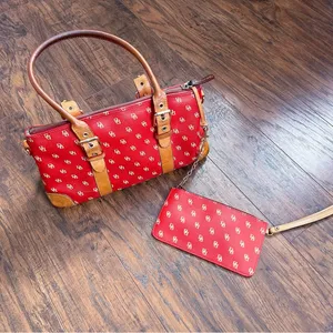 Dooney & Bourke • Domed Satchel purse bag Burning Red initials canvas wristlet thumbnail 2