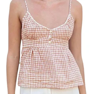 Nordstrom Women's Tan Gingham Y2K tank Top Size Medium! thumbnail 1