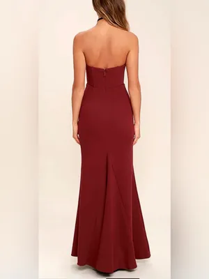 Strapless Burgundy Mermaid Evening Dress thumbnail 3