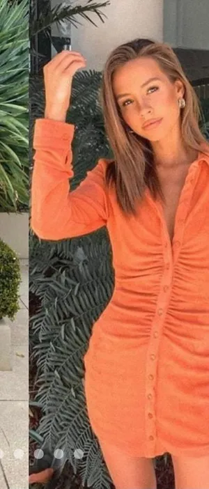 With Jean Orange Ruched Button-Front Dress thumbnail 1