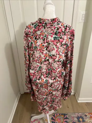 Rococo Sand Vie Floral Ruffle Mini Dress New Size Large Beaded Tie Resortwear thumbnail 10