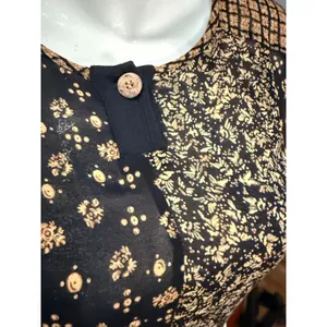 Carole Little Vintage 90s Mixed Patchwork Print Tunic Top Black Gold 12 boho thumbnail 4