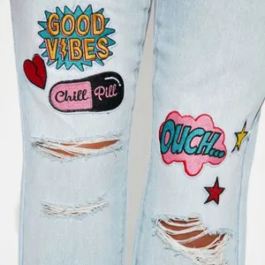 Patched In Pop Art Straight Leg Jeans Light Blue Wash Jr 11 Women’s 12 thumbnail 5
