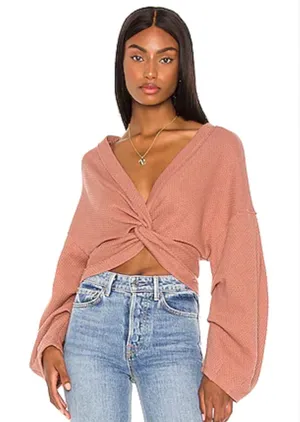 We The Free Free People Fall For You Twist Crop Top Small boho thermal layered thumbnail 1