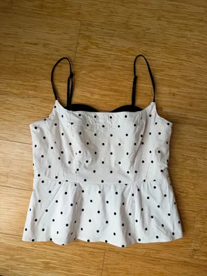 Maeve Anthropologie Peekaboo Corset Polka Dot Peplum Tank Top M thumbnail 2