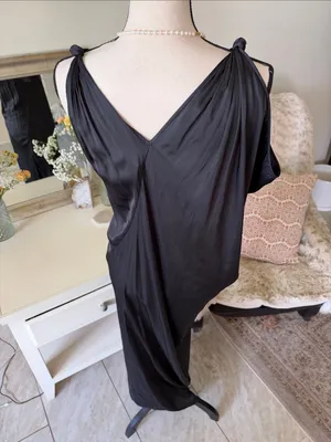 Maria Cornejo Black gothic satin Asymmetrical minimalist midi maxi slip Dress 6 thumbnail 6