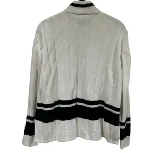Y2K Dana B. and Karen Black White Stripe Knit Zipup Jacket‎ Old Money Academia M thumbnail 5
