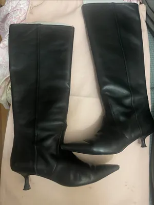 STUART WEITZMAN BLACK LEATHER NAOMI 50 BOOTS SIZE 8.5 thumbnail 1