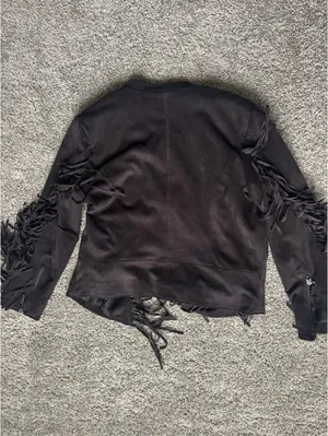 Jou Jou Black Suede Frindge Jacket Size M thumbnail 3
