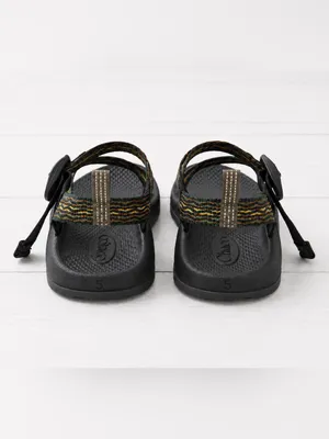 Chaco Z1 Cloud Vibram Black Open Toe Sandals with Green/Gold Pattern Straps thumbnail 3