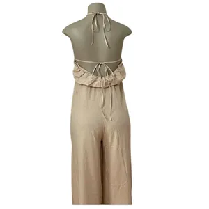 Zara Neutral Halter Backless Wide-Leg Jumpsuit M thumbnail 7