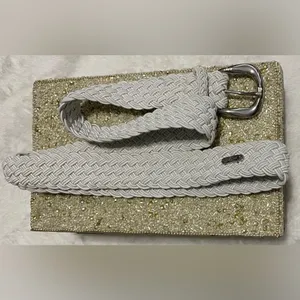 Ralph Lauren White Braided Cord Belt Silver Buckle Trim Size 44 inches thumbnail 7