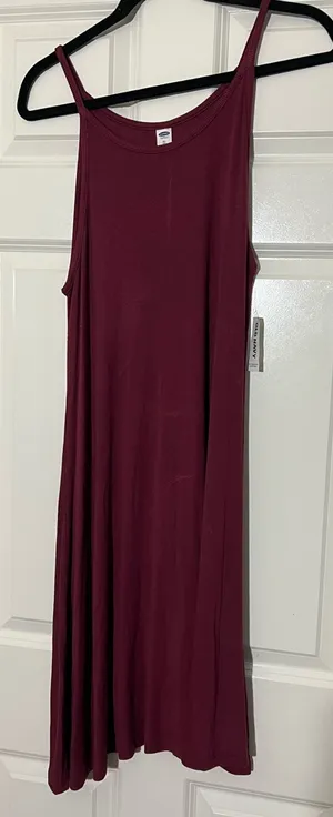 Old Navy Ribbed Burgundy A-Line Tank Dress thumbnail 1