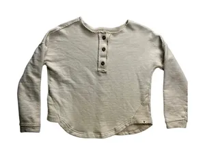 LIV Outdoor‎ Henley Sweatshirt Womens XS Cream Raw Hem Cotton Pullover Granola thumbnail 1
