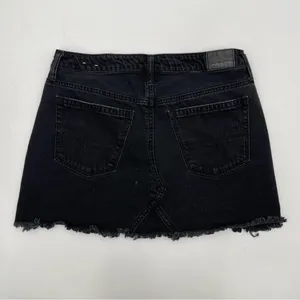 AMERICAN EAGLE Skirt Black Denim Jean Skirt Button Down Fly Mini Short Size 6 thumbnail 2