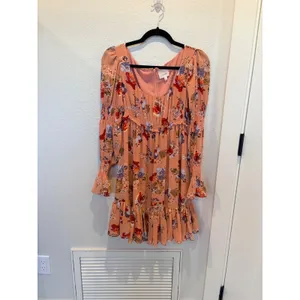 Cinq a Sept Simone Georgette Floral Mini Dress Peach Pink Size 4 thumbnail 3