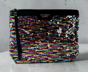 Victoria's Secret Rainbow Sequin Bag Makeup Clutch Purse Zippered Closure thumbnail 1