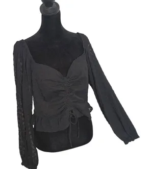 Hollister Milkmaid Black Smocked Crop Top Sheer Sleeve Peplum Size L Fairy thumbnail 1