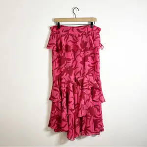 MISA Los Angeles Kalani Skirt Graphic Floral Pink Red Midi Skirt Small thumbnail 5