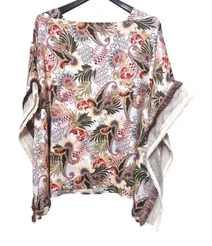 Chico’s Multicolored Floral Paisley Poncho w/Crochet & Mesh Trim Sz S/M $99 thumbnail 1