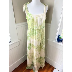 Line & Dot Green Tie Dye Tiered Maxi Dress Tie Strap Large Cottagecore Summer thumbnail 3