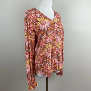 Ann Taylor LOFT Blouse Womens Small Floral Multicolor‎ V-Neck Long Sleeve Top thumbnail 4