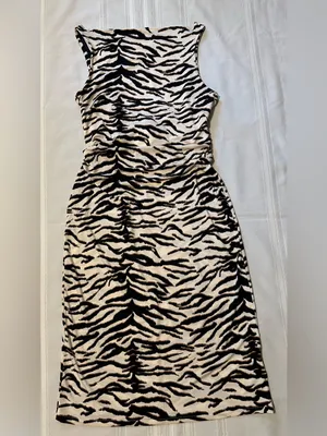 H&M Midi Dress Zebra Print Size L Women’s Black and Cream NWT thumbnail 6