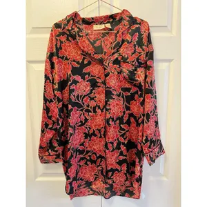 VS victorias Secret Gold Label Vintage Floral Button Down LS‎ Sleep Shirt SZ M thumbnail 3