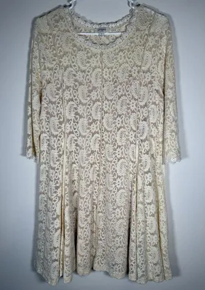 UMGEE Ivory Lace Dress 3/4 Sleeve MEDIUM Bachelorette Ethereal‎ Boho Romantic thumbnail 1